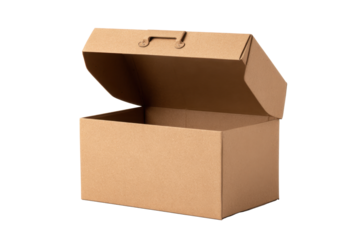 Open Kraft Document Box on Transparent Background