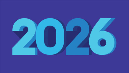 Bold 3d numbers 2026 in bright blue with shadow effect on a purple background