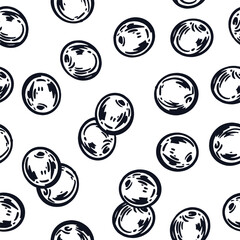 Seamless vector pattern of viburnum berries. Berries of different sizes, hand-drawn in ink. The pattern is suitable for printing on fabric, for product packaging design. Vector illustration