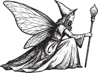 Enchanting Fairy Godmother: Woodcut-Style Illustration in Striki