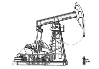 3d industrial oil pumpjack isolated on transparent background