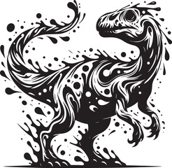 Obraz premium Artistic Black and White Dinosaur Illustration with Splatter Effects and Decorative Patterns
