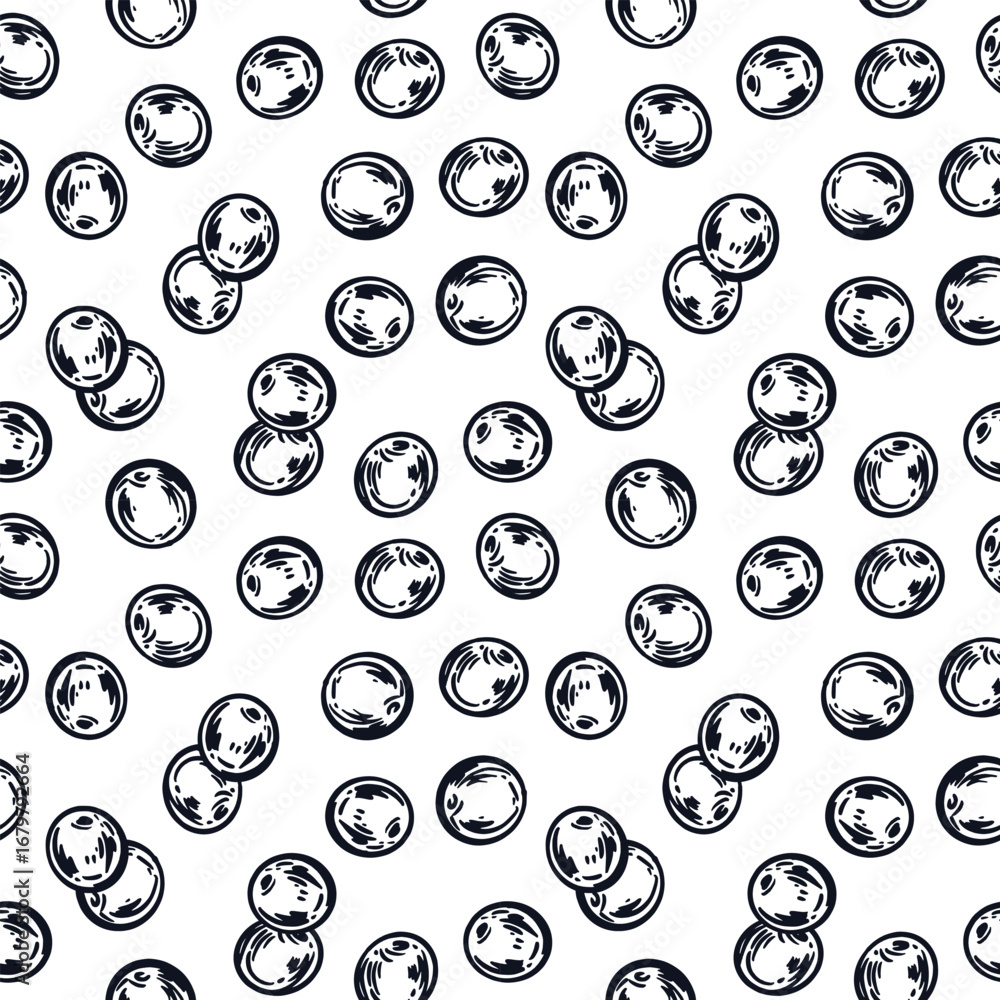 Fototapete seamless vector pattern of viburnum berries. berries of different sizes, hand-drawn in ink and trans
