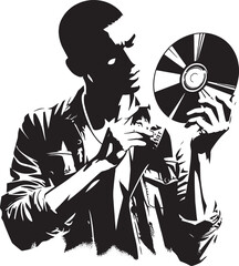 Silhouette of a Person Examining a CD, Representing Music, Technology, and Entertainment