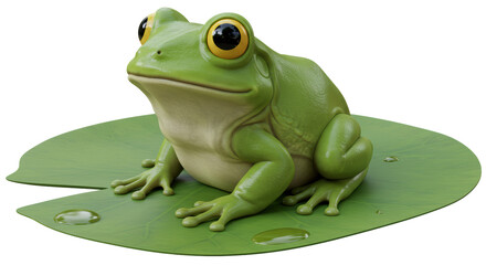 Isolated Green Frog on Lily Pad