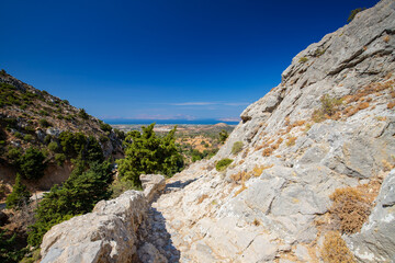 Palio Pyli, view from the ancient ruins of the Castle to the sea and the city on the Island of Kos, background