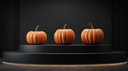 3D Pumpkins for Halloween and Empty Product Stand, Podium