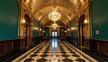 Fototapeta premium Art Deco Foyer with Gold Accents and Emerald Walls