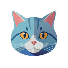 Blue Tabby Cat Face Illustration with Bright Orange Eyes and Striped Pattern