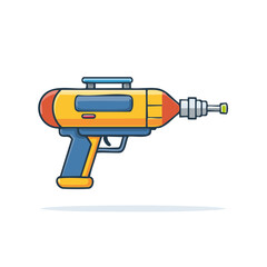 Naklejka premium Retro futuristic ray gun with vibrant yellow and blue design on a white background