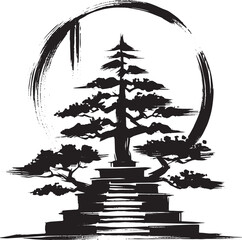 Fototapeta premium Elegant bonsai tree icon within an enso circle, minimalist sumi-