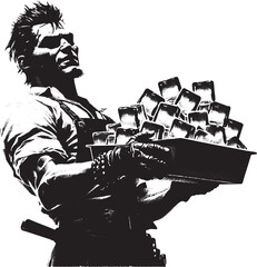 Fototapeta premium Dramatic Black and White Illustration of a Person Carrying a Tray of Ice Cubes