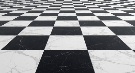 Naklejka premium Black and white checkered marble floor with perspective.