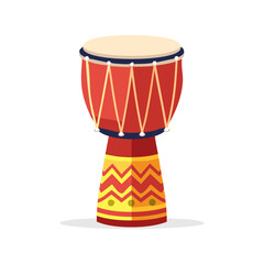 Traditional African Djembe drum with colorful ethnic patterns. Vector illustration of a folk percussion instrument.