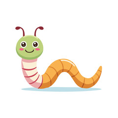 Fototapeta premium Cute cartoon worm crawling with smile and rosy cheeks illustration for children