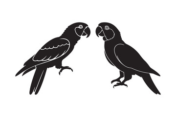 Two silhouetted parrots facing each other on a white background