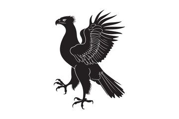 Detailed illustration of a black bird with spread wings and fierce talons