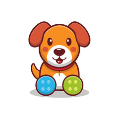 Cute cartoon puppy with blue and green wheels