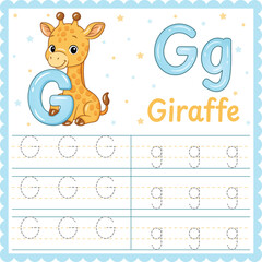 Letter G Tracing Worksheet Cute Giraffe Alphabet Printable for Kids