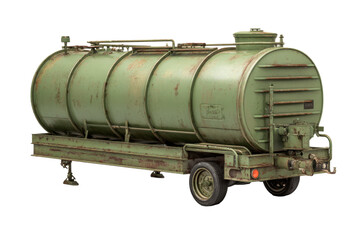Vintage Green Drop Fuel Tank Trailer on Transparent Background
