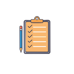 Checklist Clipboard and Pencil Cartoon Style Graphic for Organization Task Management and Planning