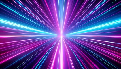 vibrant neon light rays background glowing blue and purple lines in space tunnel