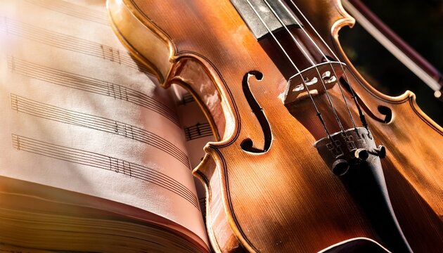 vintage violin and sheet music bathed in soft afternoon light - Powered by Adobe