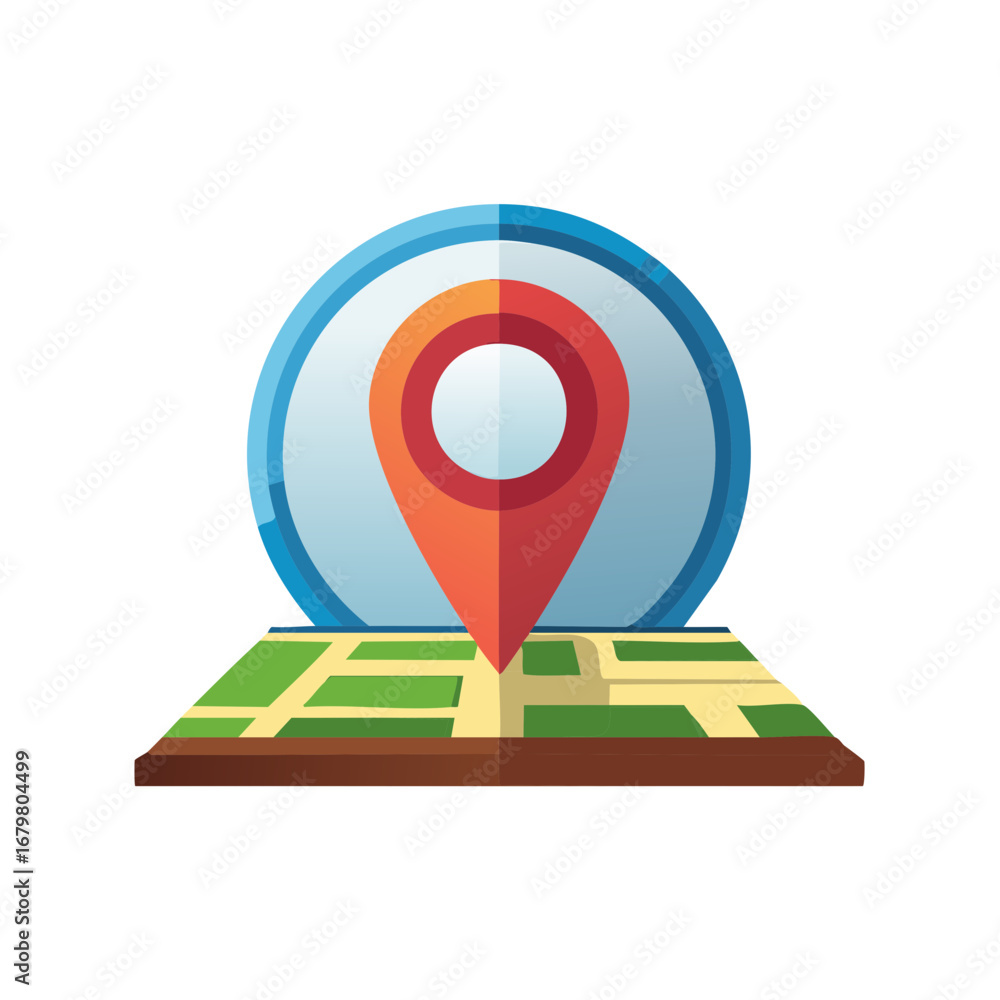 Aufkleber digital map with a location pin and circular pointer on a street grid