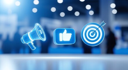Social Media Marketing Concept With Megaphone Like Button Target Icons