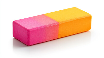 A simple eraser half yellow and half pink   with clean edges and smooth texture, isolated on a white background.
