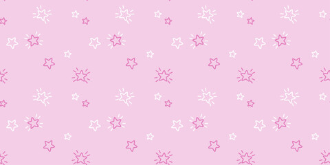 Vector seamless pattern with sprinkle pink and white  outline stars, nursery good night pajamas print in pastel color , texture, girly illustration 