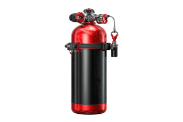 Red and Black Scuba Diving Cylinder on Transparent Background