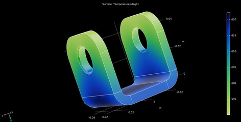 Metal bracket drawing. Computer technic 3d  modeling of steel mechanical part.  Thermal cad analysis. Investigation of temperature  distribution on surface of machine detail.  © TKalinovskaya