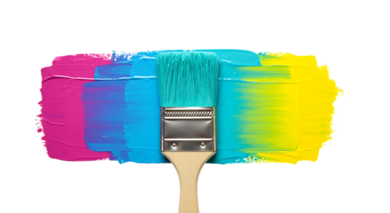 Paintbrush with rainbow color stroke isolated on transparent background