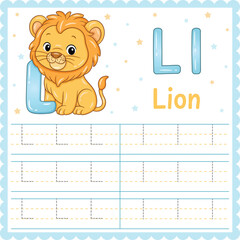 Letter L Tracing Worksheet Cute Lion Alphabet Printable for Kids