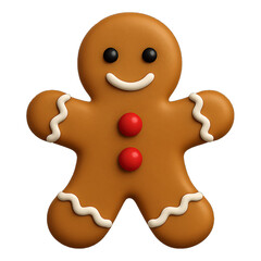 Obraz premium 3D plastic gingerbread man icon with white icing details and candy buttons isolated on transparent background for holiday design projects