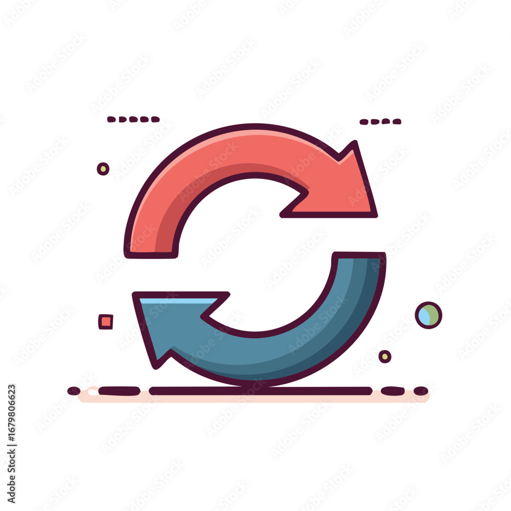 Poster two curved arrows forming a cycle illustration representing refresh update or exchange