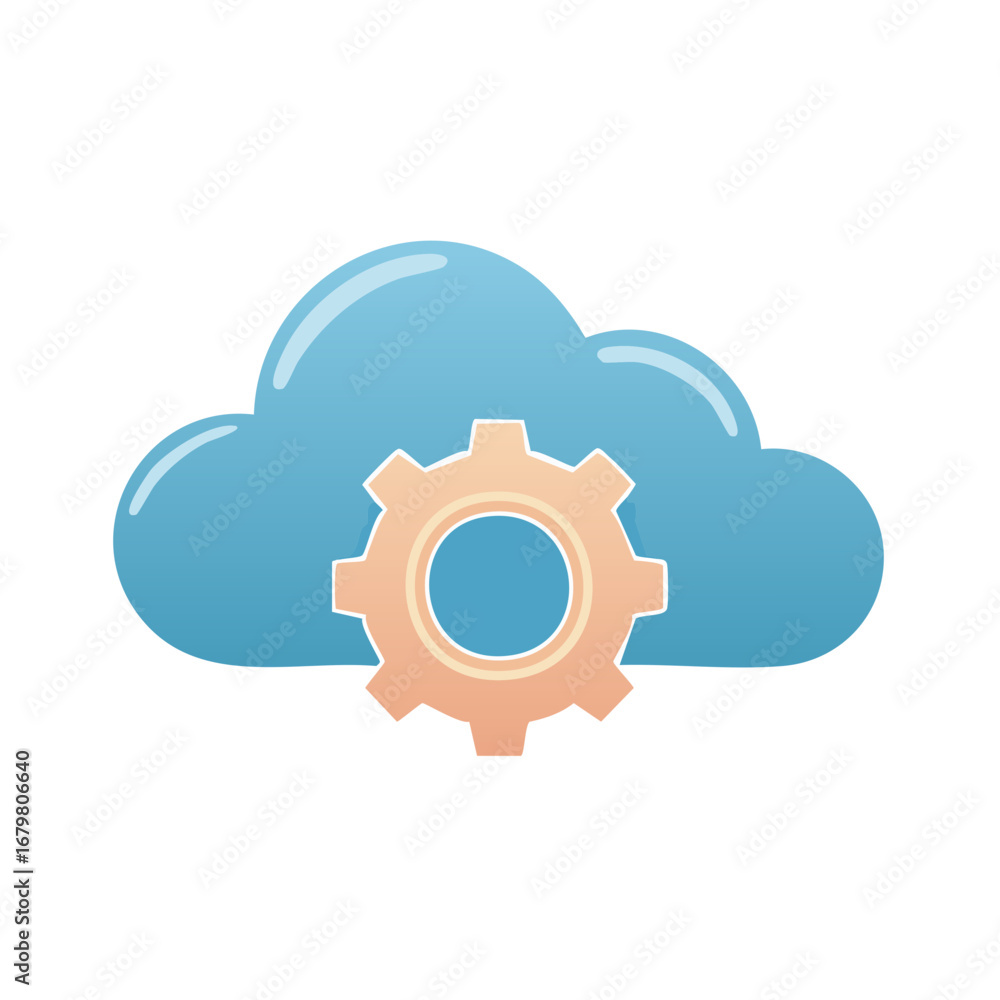 Aufkleber cloud computing icon with gear symbol for services management, data processing, and technology setti