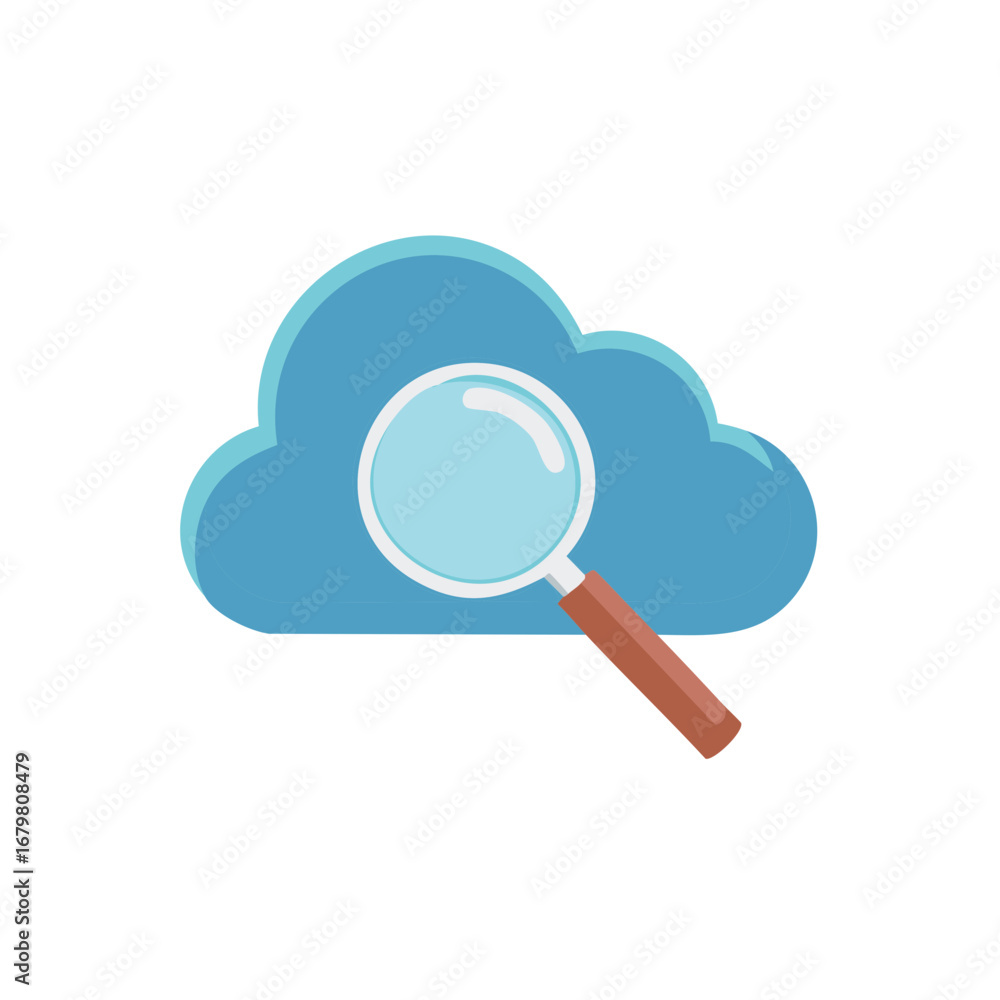 Poster cloud computing exploration: magnifying glass inspecting data storage in digital cloud for insights
