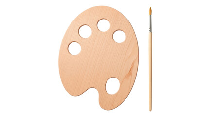 Isolated Wooden Palette with Paintbrush