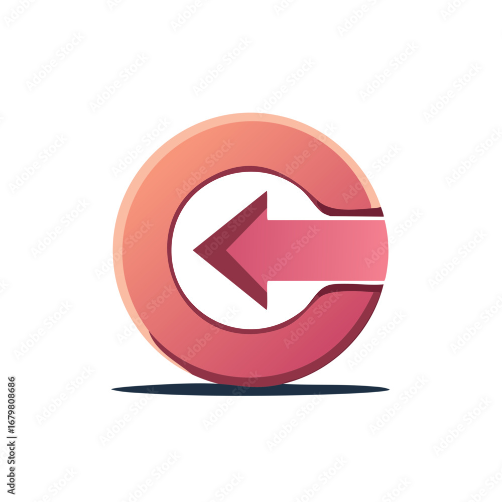 Poster red circular arrow icon indicating direction or movement backward