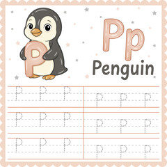 Letter P Tracing Worksheet Cute Penguin Alphabet Printable for Kids