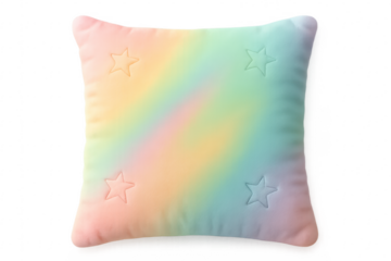 Soft rainbow pillow with star shaped stitching on transparent background
