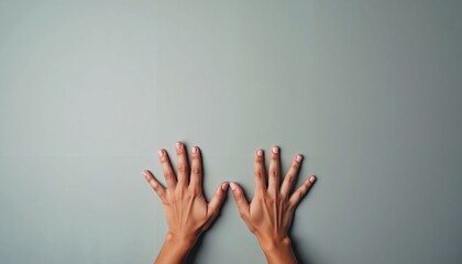 Hands reaching out on a smooth gray background  