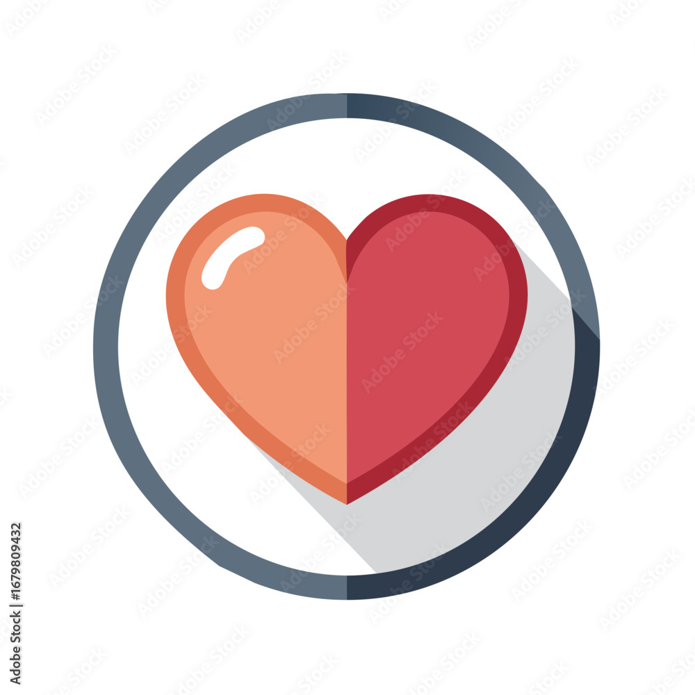 Poster two-tone heart inside a circle design with a long shadow
