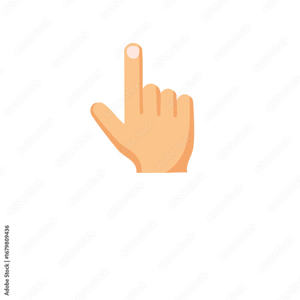 Poster flat vector hand with index finger pointing up depicts direction or selection on a simple isolated p