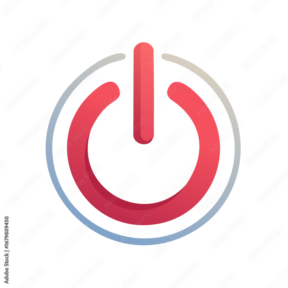 Aufkleber Red and Grey Power Button Vector Icon with Gradient Effect on White Background