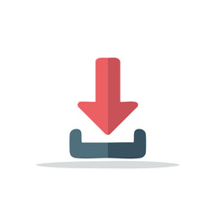 Flat Design Download Icon with Arrow Pointing Down into a Tray Vector Graphic