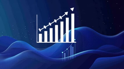 An abstract digital illustration featuring a white chart showing upward progress, set against a blue background - Powered by Adobe