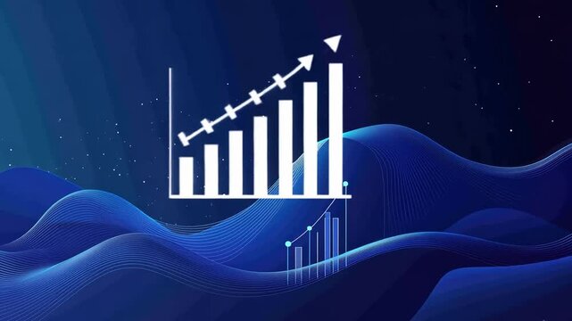 An abstract digital illustration featuring a white chart showing upward progress, set against a blue background